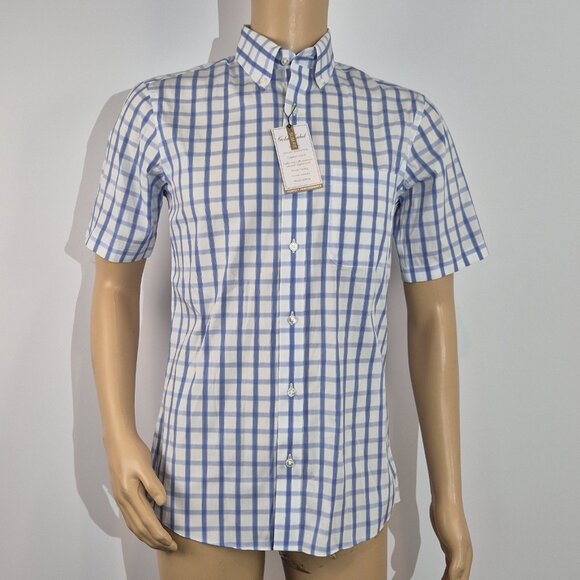 Roundtree & Yorke Gold Label Men's Shirt Size S Plaid Short Sleeve Slim Fit 56 - Picture 2 of 10